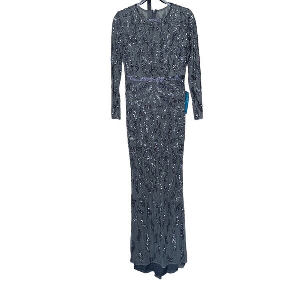 NWT MAC DUGGAL Charcoal Sequin Beaded Long Sleeve Evening Gown Women’s - Picture 3 of 13